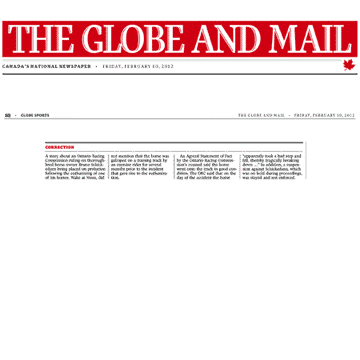 Globe & Mail 2012-02-10 - Correction by the Globe re Schickedanz