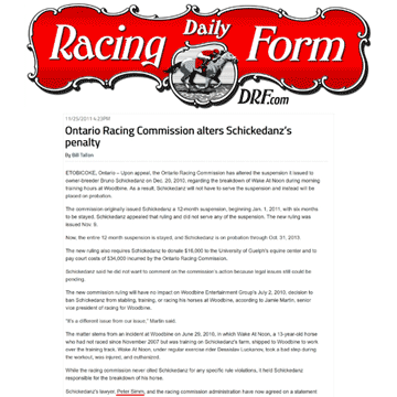 Daily Racing Form [U.S.A.] 2011-11-25 - Simm convinces ORC to greatly modify Schickedanz penalty