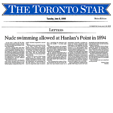Toronto Star featured letter re Ned Hanlan 1999-06-08