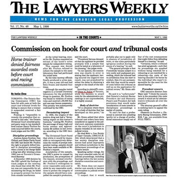 Lawyers Weekly 1998-05-01 - Simm wins Poulton's Judicial Review in Ont.Div.Ct.