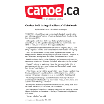 Sun media (canoe.ca) 1999-05-24 - Hanlan's Point CO-zone pre-opens