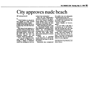 Toronto Star 1999-05-13  p.B5 (continued from B1) - Toronto Council creates Hanlan's Point CO-zone