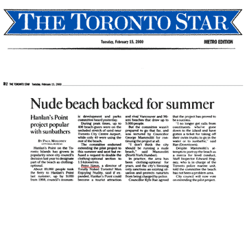 Toronto Star 2000-02-15  - Committee OKs renewing Hanlan's Point CO-zone