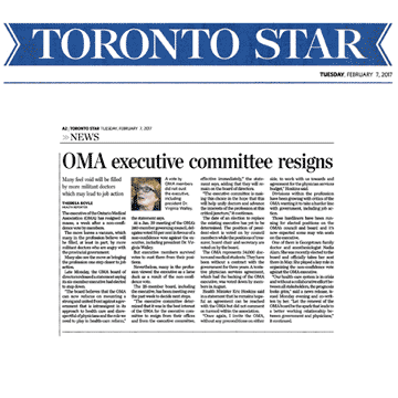 Toronto Star 2017-02-07 - OMA executive committee resigns