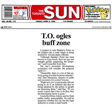 Toronto Sun Toronto Sun 1999-04-09 - Hanlan's Point CO-zone proposed by Simm's brief to Council