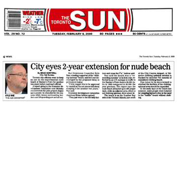 Toronto Sun 2000-02-08 - City Staff favour extending Hanlan's Point CO-zone