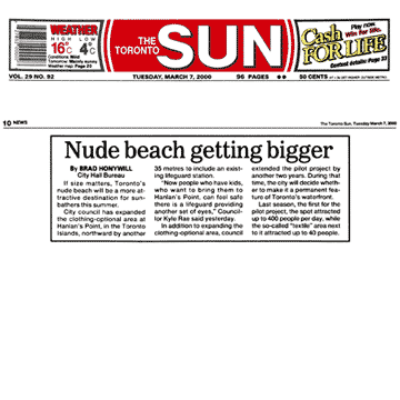 Toronto Sun 2000-03-07 p10 - Toronto Council extends Hanlan's Point CO-zone