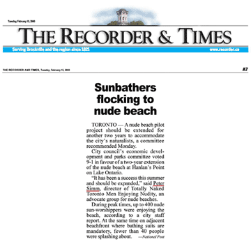 Brockville Recorder & Times 2000-02-15 - Simm convinces City committee to OK renewing Hanlan's Point CO-zone