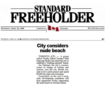 Cornwall Standard Freeholder 1999-04-22 - Hanlan's Point CO-zone proposed by Simm's brief to Council