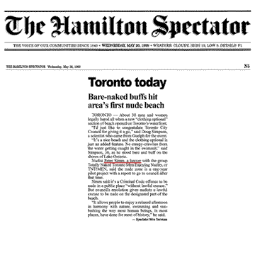 Hamilton Spectator 1999-05-26 - Hanlan's Point CO-zone opens
