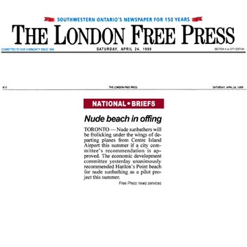 London Free Press 1999-04-24 - Committee OKs Hanlan's Point CO-zone