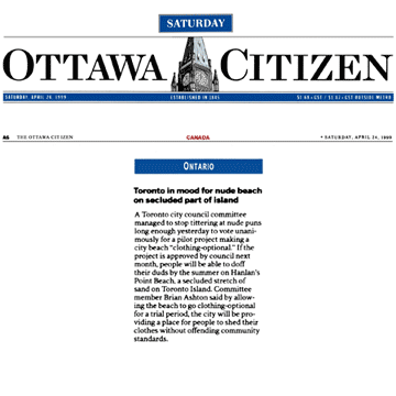 Ottawa Citizen 1999-04-24 - Committee OKs Hanlan's Point CO-zone