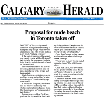 Calgary Herald 1999-04-24 - City committee OKs Simm’s proposal for CO-zone at Hanlan’s Point