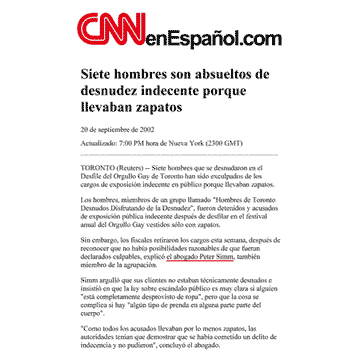 CNNenEspañol.com 2002-09-20 - Simm convinces prosecutors to drop nudity charges against Pride marchers