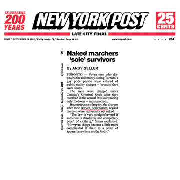 New York Post [NYC] 2002-09-20 p.6 -  Simm convinces prosecutors to drop nudity charges