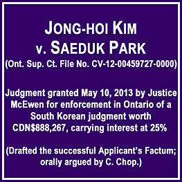 Kim v Park (2013) (Ont. Sup.Ct.) (unreported) - enforcement of foreign judgment