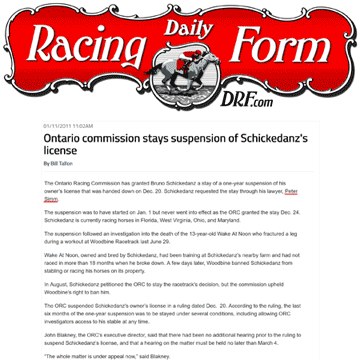 Daily Racing Form [U.S.A.] 2011-01-11 - Simm convinces ORC to stay Schickedanz suspension