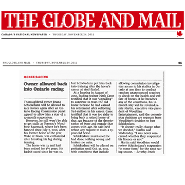 Globe & Mail 2011-11-24 - Schickedanz can race again