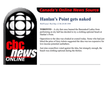 CBC News 1999-05-12 - Simm convinces Toronto Council to create official clothing-optional zone at Hanlan’s Point