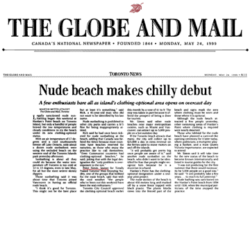 Globe & Mail 1999-05-24 - Hanlan’s Point CO-zone pre-opens