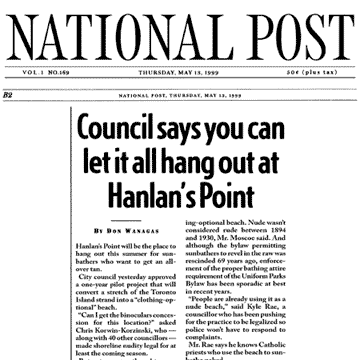 National Post 1999-05-13 pB2 - Toronto Council creates Hanlan's Point CO-zone