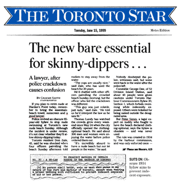 Toronto Star 1999-06-15  p.A1 (and A19) Police harass swimmers (who need 