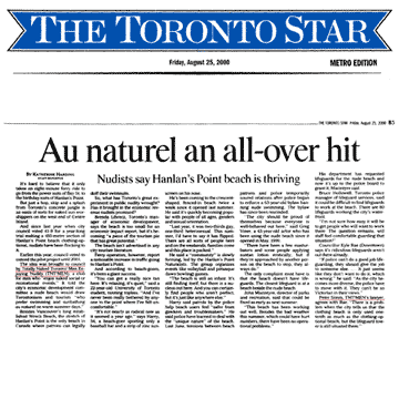 Toronto Star 2000-08-25 - Simm's idea, the Hanlan's Point CO-zone, has proven a success