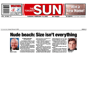 Toronto Sun 2000-02-15 - Committee OKs renewing Hanlan's Point CO-zone