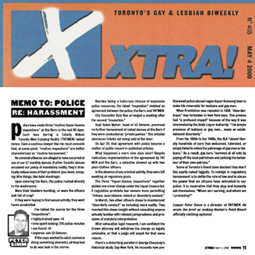 Xtra [Toronto] 2000-05-04 - Memo to Police re Harassment of The Barn
