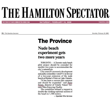 Hamilton Spectator 2000-02-19 - Committee renews Hanlan's Point CO-zone