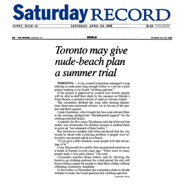 Kitchener Record 1999-04-24 - Committee OKs Hanlan's Point CO-zone