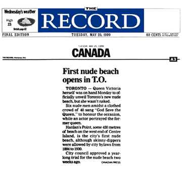 Kitchener Record 1999-05-25 - Hanlan's Point CO-zone opens