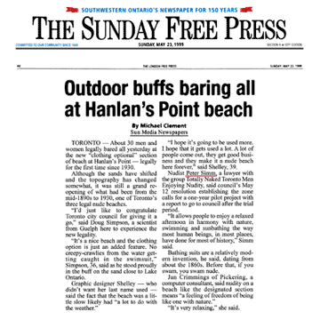 London Free Press 1999-05-23 - Hanlan's Point CO-zone pre-opens