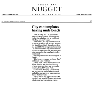 North Bay Nugget 1999-04-23 - Hanlan's Point CO-zone proposed