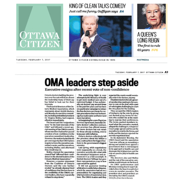 Ottawa Citizen 2017-02-07 - OMA executive committee resigns