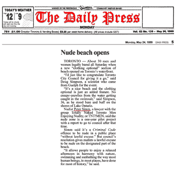 Timmins Daily Press 1999-05-24 - Hanlan's Point CO-zone pre-opens