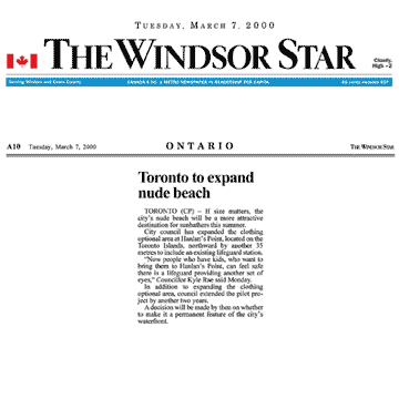 Windsor Star 2000-03-07 - Toronto Council extends Hanlan's Point CO-zone