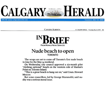 Calgary Herald 1999-05-13 pA11 - Toronto Council enacts Simm’s proposal to create Hanlan’s Point CO-zone