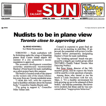 Calgary Sun 1999-04-24 - City committee OKs Simm’s proposal for CO-zone at Hanlan’s Point