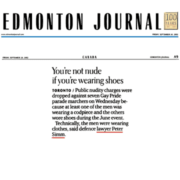 Edmonton Journal 2002-09-20 - Simm convinces Crown to drop nudity charges against Pride marchers