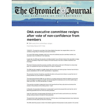Thunder Bay Chronicle-Journal 2017-02-07- OMA exec resigns